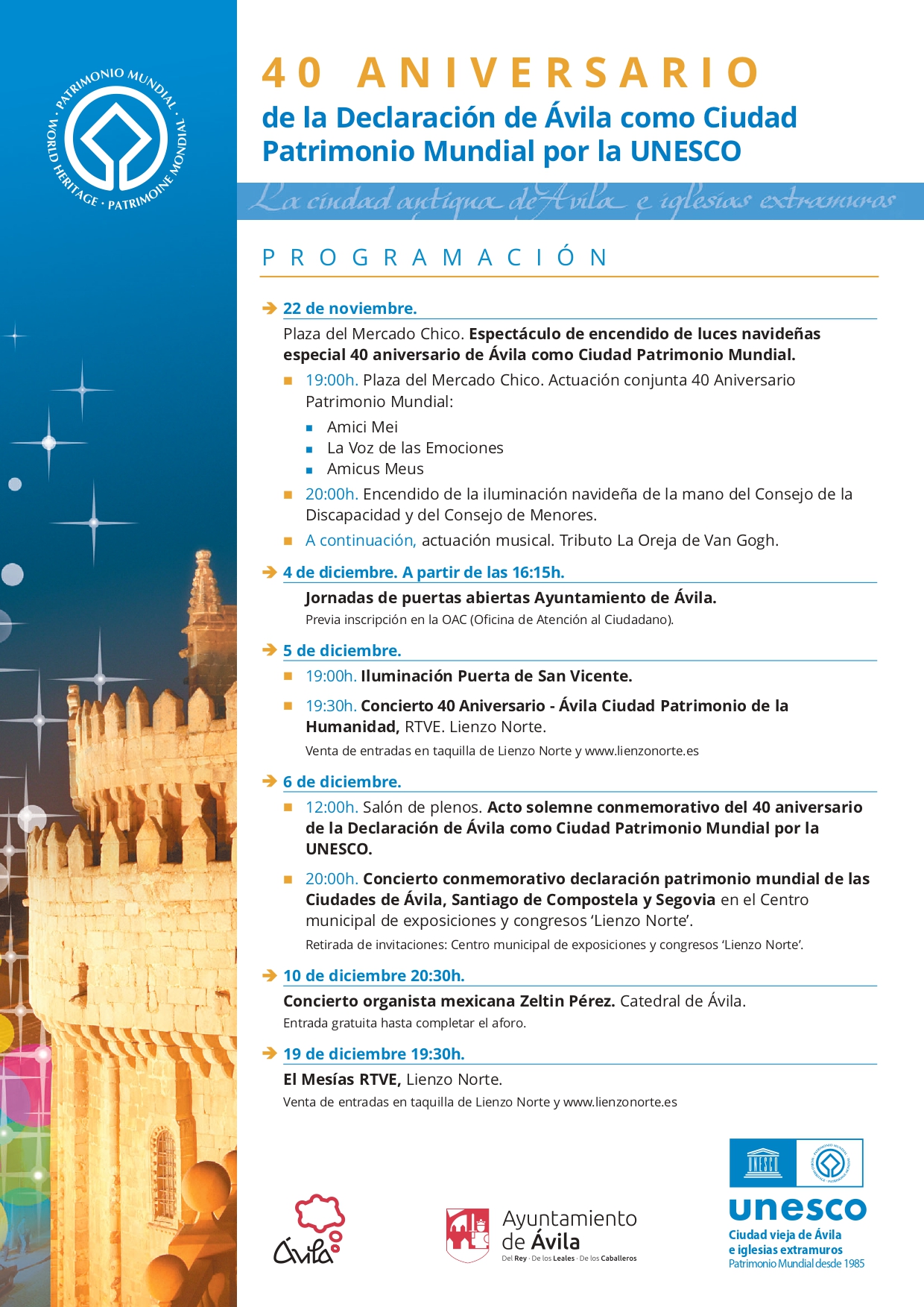 40 Aniversario de la declaración de Ávila como Patrimonio Mundial. Espectáculo de encendido de luces navideñas. Ávila Turismo